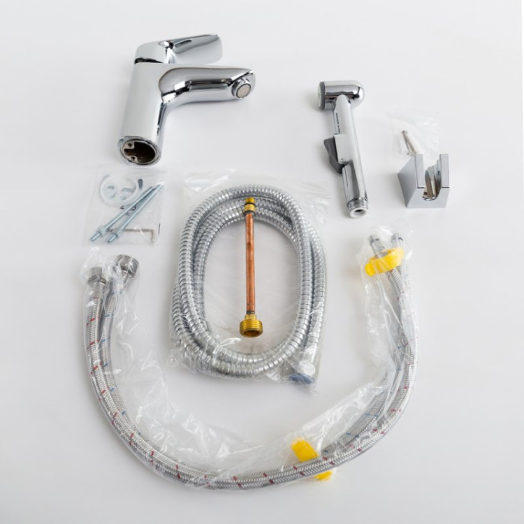 Смеситель для раковины без донного клапана с гигиеническим душем Cezares DUE-LVM/HGN-CRM-W0