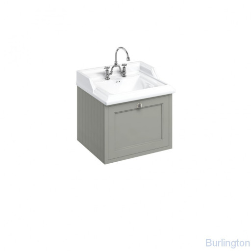 Тумба с раковиной на 2 отверстия, с выдвижным ящиком, цвет тёмно - оливковый [FW1O + B15 2TH]