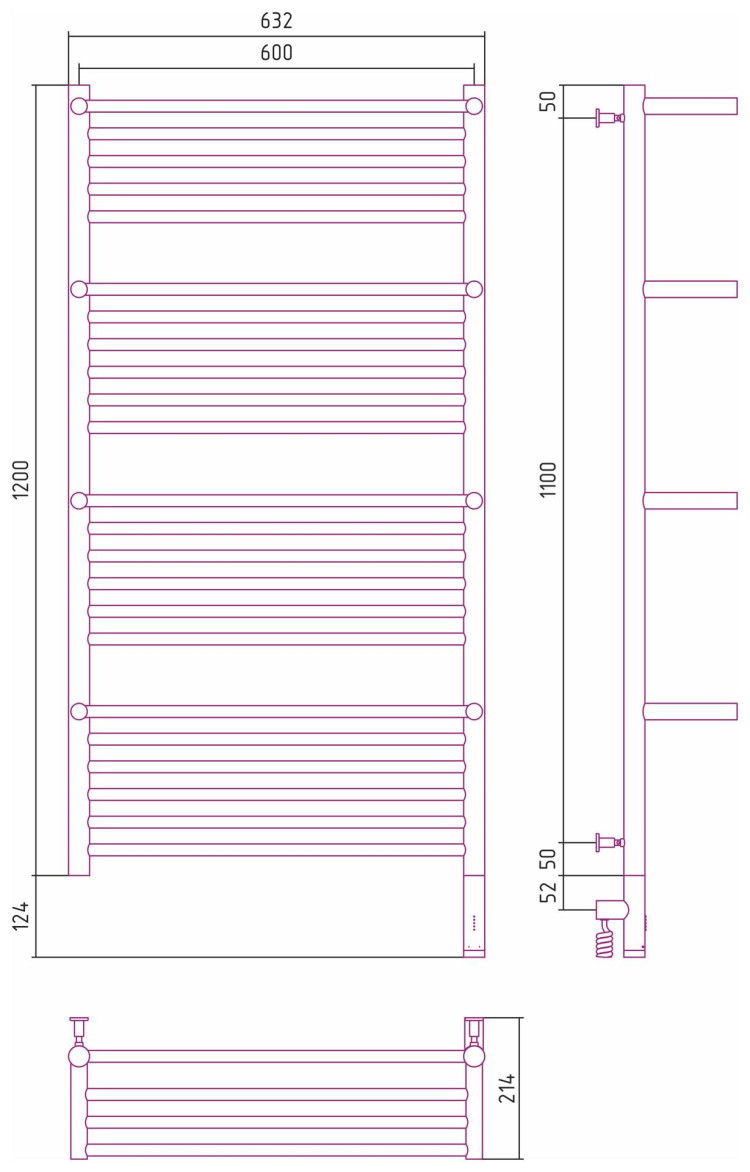 Полотенцесушитель электрический Сунержа Богема с 4 полками 3.0 1200х600 / МЭМ правый Состаренная бронза