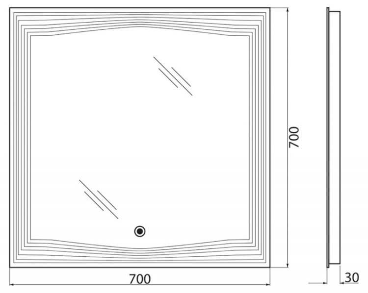 Зеркало с встроенным светильником и сенсорным выключателем, 12W, 220-240V BelBagno SPC-LNS-700-700-LED-TCH