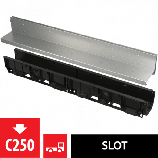Щелевой дренажный канал с асимметричной надставкой 100 мм, оцинкованная сталь Alcadrain AVZ101-R121