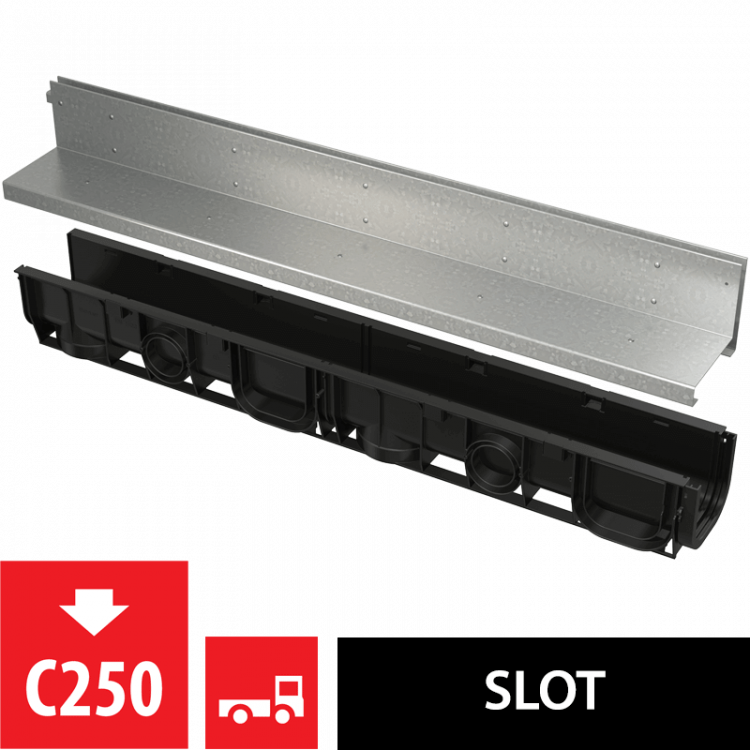 Щелевой дренажный канал с асимметричной надставкой 100 мм, оцинкованная сталь Alcadrain AVZ101-R121
