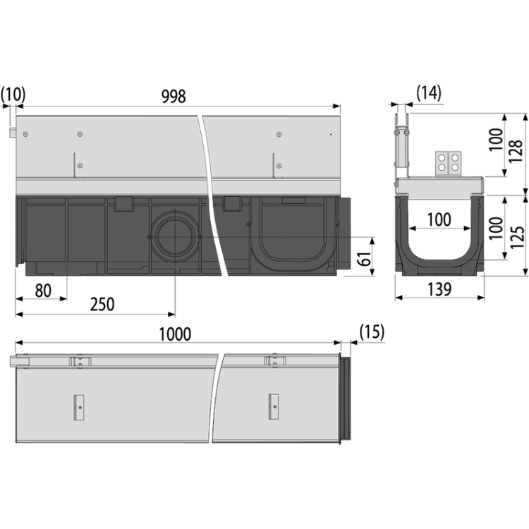 Щелевой дренажный канал с асимметричной надставкой 100 мм, оцинкованная сталь Alcadrain AVZ101-R121