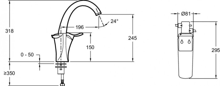 Однорычажный смеситель для кухни с встроенным фильтром для воды, матовая сталь  Jacob Delafon CARAFE E18865-VS