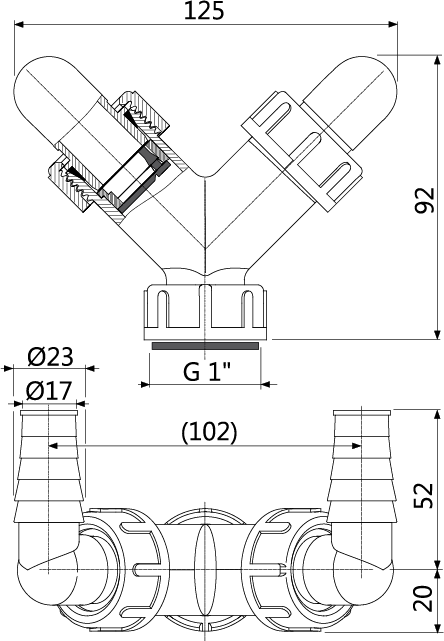 Колено с двумя штуцерами G1