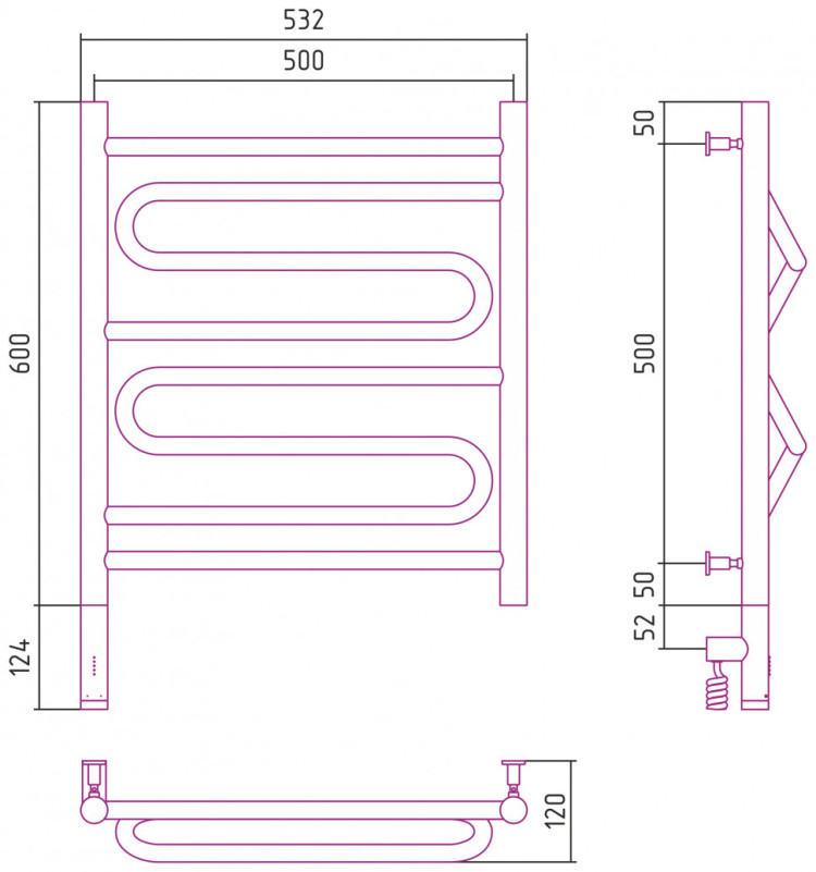 Полотенцесушитель электрический Сунержа Элегия 3.0 600х500 МЭМ левый Золото