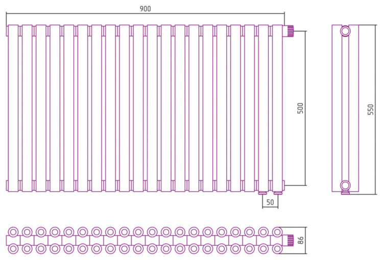 Отопительный радиатор Сунержа Эстет-00 EU50 500х900 20 секций Матовая шампань
