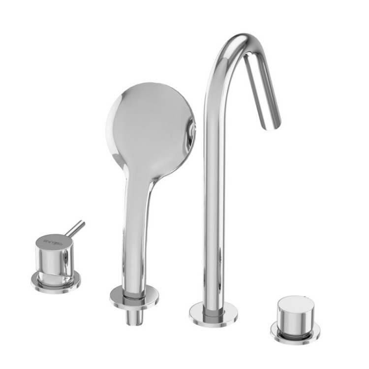 Смеситель на борт ванны с выдвижным душем и переключателем с тонкой ручкой Cezares LEAF-BVDM4-L-GM