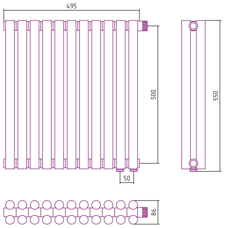 Отопительный радиатор Сунержа Эстет-11 EU50 500х495 11 секций Шампань