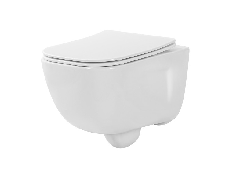 Унитаз подвесной с функцией биде безободковый фарфоровый Aquatek ДИВА AQ2012B-00 510*350*360 мм, горизонтальный выпуск, тонкое сиденье из дюропласта с механизмом плавного закрывания, крепеж