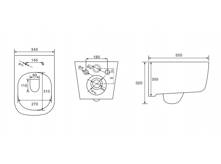 Унитаз подвесной с функцией биде безободковый фарфоровый Aquatek ДИВА AQ2012B-00 510*350*360 мм, горизонтальный выпуск, тонкое сиденье из дюропласта с механизмом плавного закрывания, крепеж