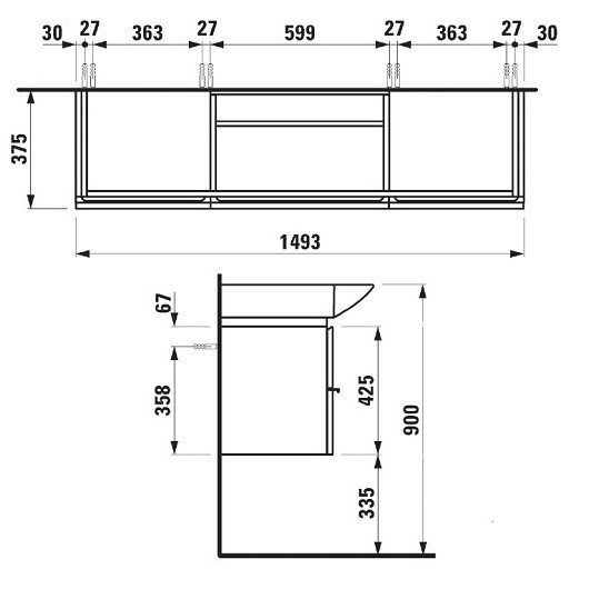 Тумба под двойную раковину Laufen Palace New 150 подвесная