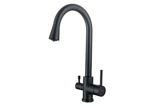 Смеситель для кухни с подключением к фильтру воды Aquatek (полукруглый излив), матовый черный AQ1085MB