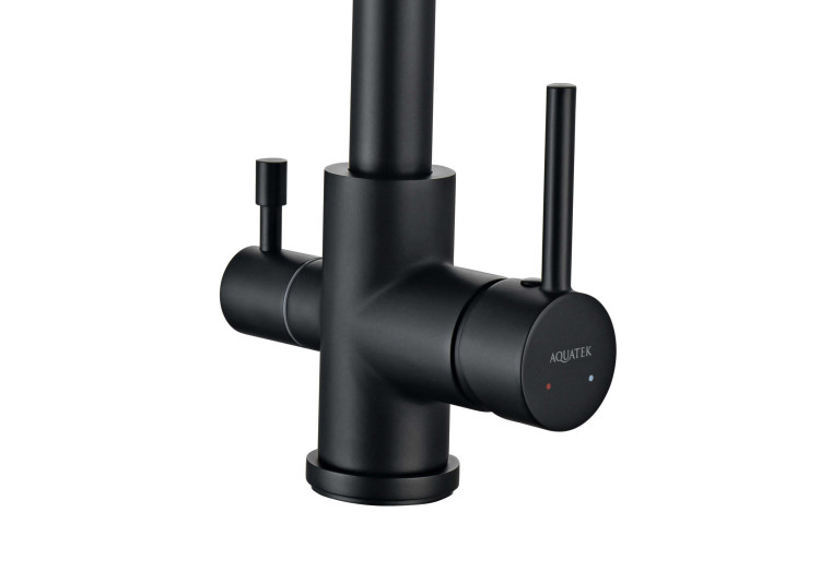 Смеситель для кухни с подключением к фильтру воды Aquatek (полукруглый излив), матовый черный AQ1085MB