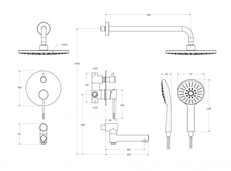Душевой комплект встраиваемый с изливом Cezares RELAX-VDSET-01