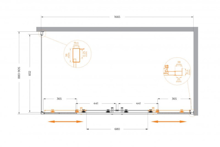 Душевой уголок MOLVENO-AH-2/1 Cezares MOLVENO-AH-2/1-170/90-C-Cr-IV