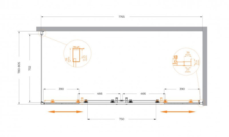 Душевой уголок MOLVENO-AH-2/1 Cezares MOLVENO-AH-2/1-170/90-C-Cr-IV