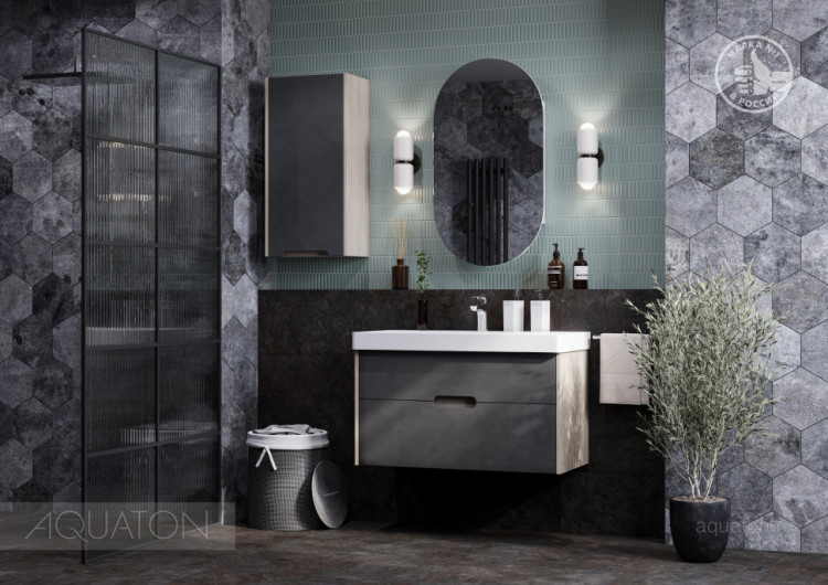 Тумба под раковину AQUATON Оливия 90 грей, дуб ойстер 1A254401OLUG0