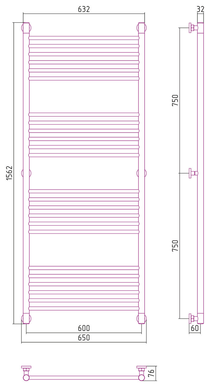 Полотенцесушитель водяной Сунержа Богема+ прямая 1500х600 Матовое золото