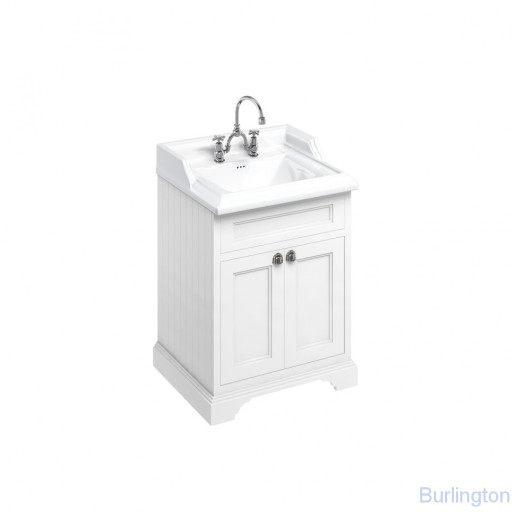 Тумба с раковиной на 2 отверстия, с двумя дверцами, цвет белый [FF8W + B15 2TH]