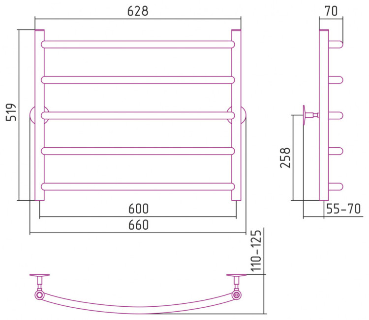 Полотенцесушитель водяной Стилье Универсал-50 600х600 (5) Г 21 Без покрытия