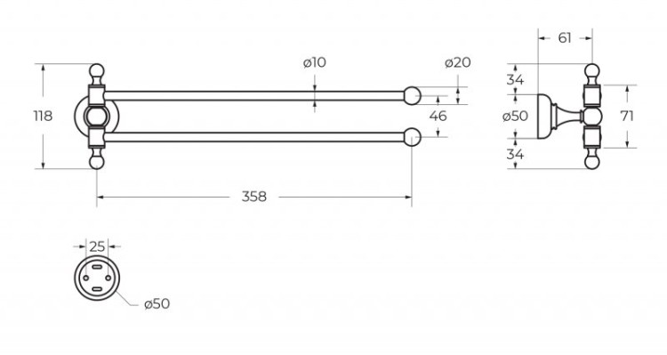 Полотенцедержатель двойной, поворотный Cezares APHRODITE-TD09-01-Sw