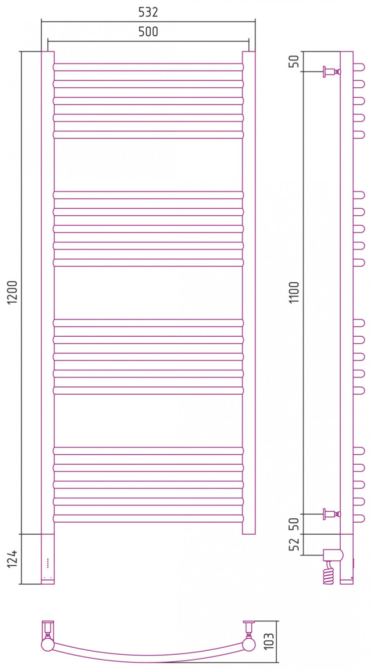 Полотенцесушитель электрический Сунержа Богема 3.0 выгнутая 1200х500 МЭМ левый Матовое золото