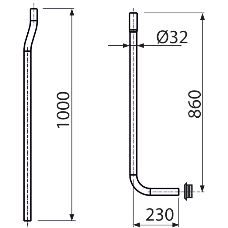 Водосливная труба DN32, состоящая из двух частей + прокладка гофрированная Alcadrain A95