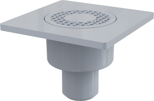 Сливной трап 150×150/50 мм прямой сток, решетка серая, гидрозатвор мокрый Alcadrain APV4