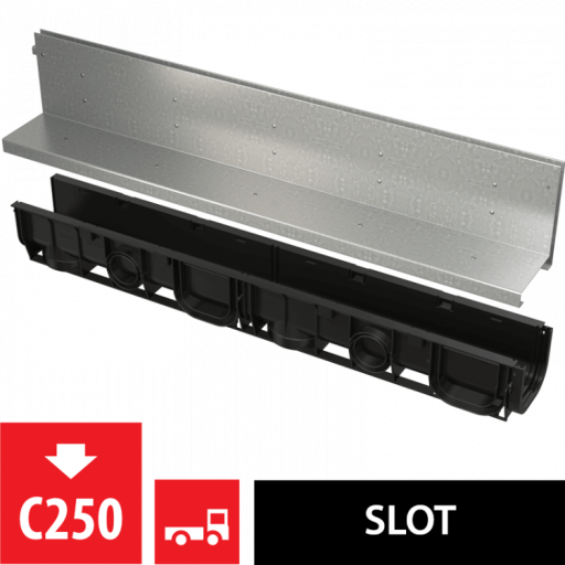 Щелевой дренажный канал с асимметричной надставкой 160 мм, оцинкованная сталь Alcadrain AVZ101-R122