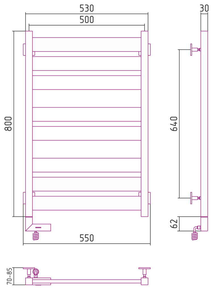 Полотенцесушитель электрический Сунержа Центурион 2.0 800x500 МЭМ левый Тёмный титан муар