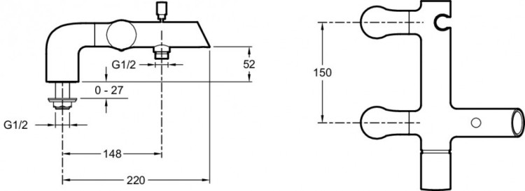 Cмеситель для ванны/душа, устанавливаемый на деку Jacob Delafon TOOBI E8964-CP