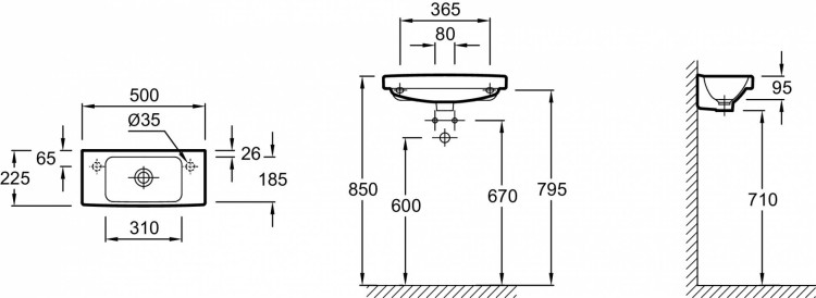 Рукомойник 50 х 22.5 см, без переливного отверстия Jacob Delafon ODEON UPE4699-00