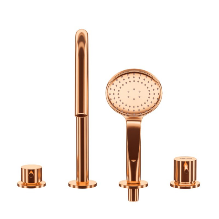 Смеситель на борт ванны с выдвижным душем и переключателем с тонкой ручкой Cezares LEAF-BVDM4-L-MM