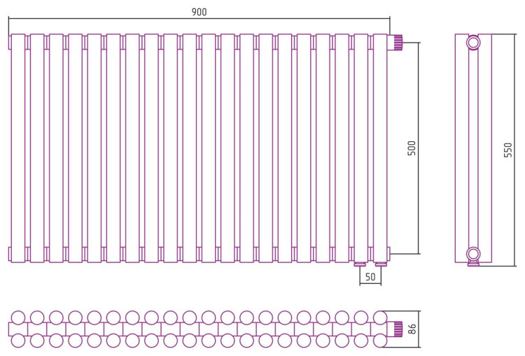Отопительный радиатор Сунержа Эстет-11 EU50 500х900 20 секций Матовое золото