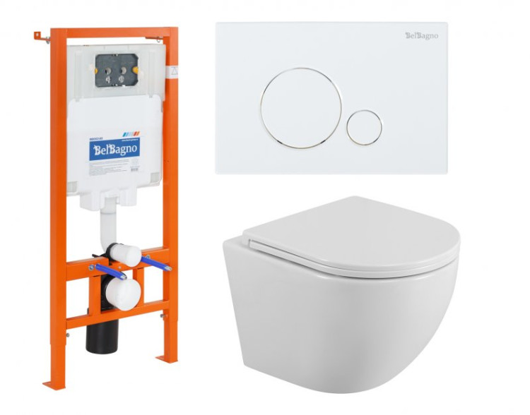 Унитаз подвесной с сиденьем BelBagno UNO + Система инсталляции для унитазов с кнопкой смыва BB005-PR-CH Cezares BB3105CHR/SC/BB002-80/BB005-PR-CHROME