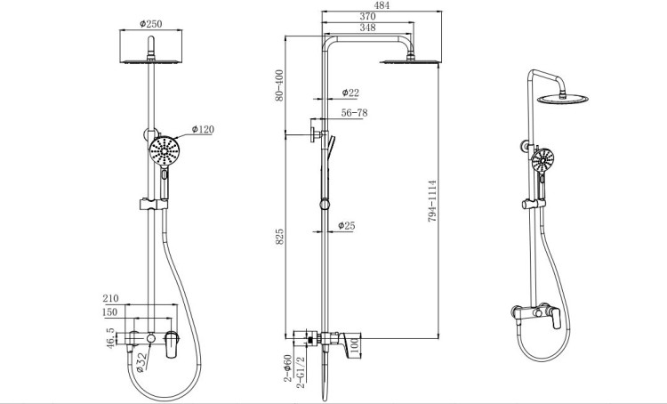 Душевая система 3jet 250мм Aquatek AQ2060CR