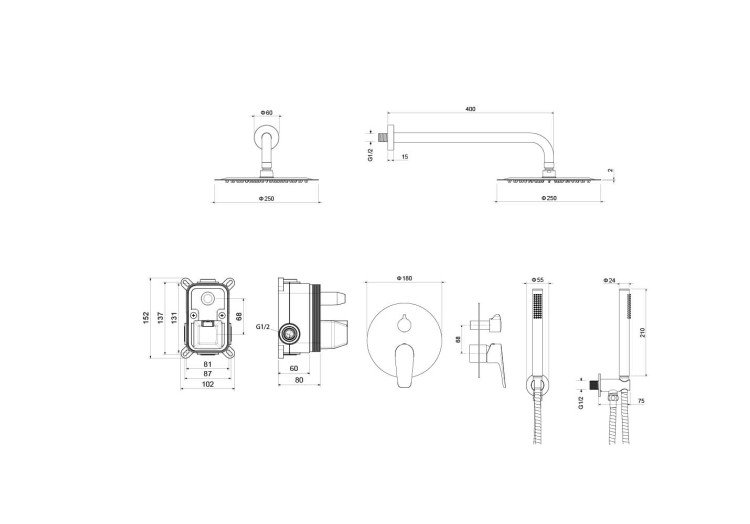 Set 3 в 1 душевой комплект Aquatek AQ1172CR БЕТТА