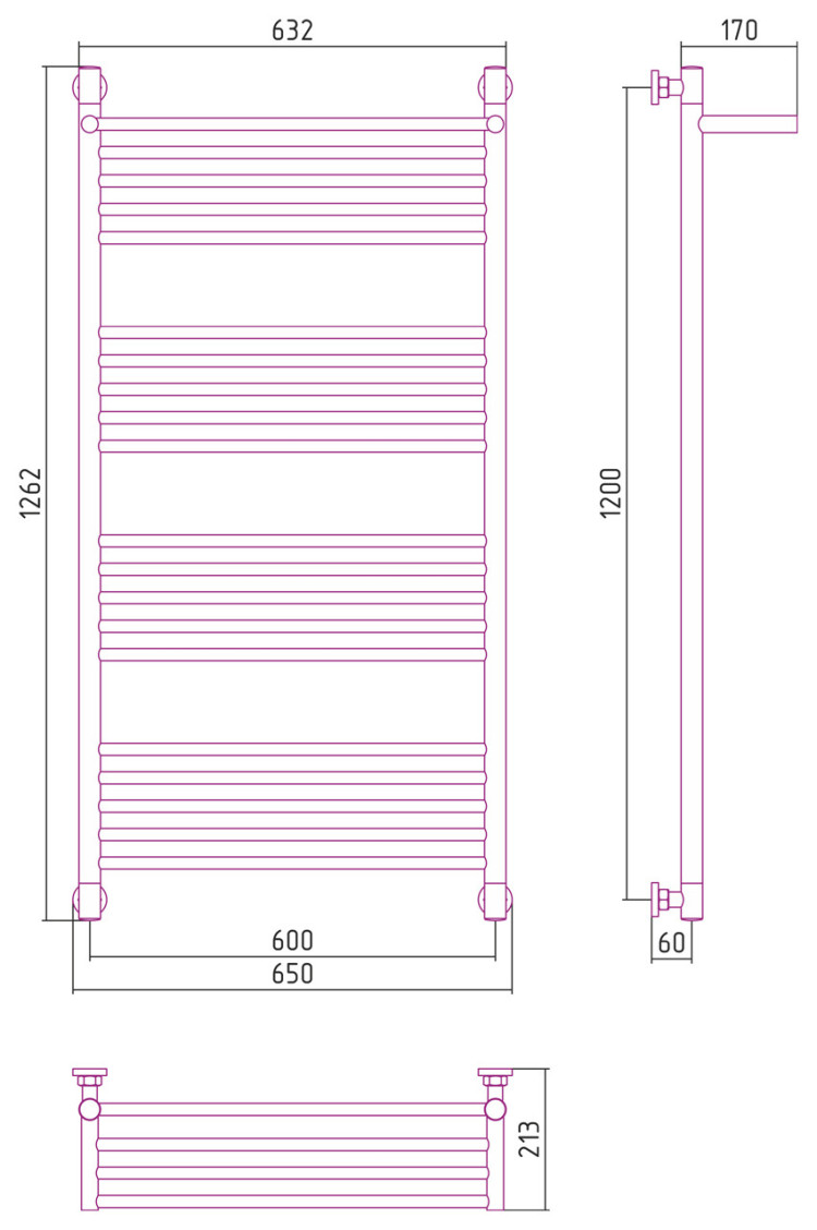 Полотенцесушитель водяной Сунержа Богема с полкой+ 1200х600 Сатин
