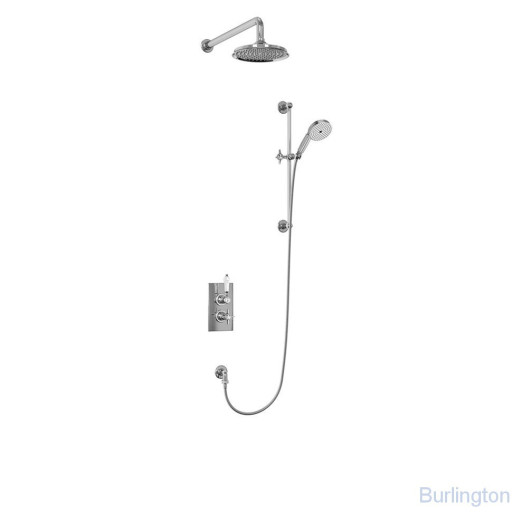 Душевая стойка с встроенным термостатом на 2 выпуска, верхняя лейка 9', ХРОМ [BARC64 CHR + V17]