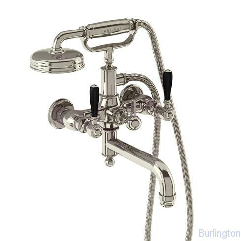 Смеситель для ванны настенный, ручки - леверы чёрные, никель [ARC19 + ARC66 NKL]