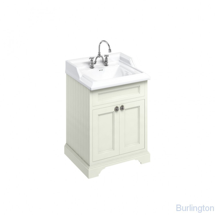 Тумба с раковиной на 2 отверстия, с двумя дверцами, цвет песочный [FF8S + B15 2TH]