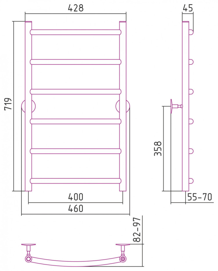 Полотенцесушитель водяной Стилье Универсал-50 800х400 (6) Г 21 Без покрытия