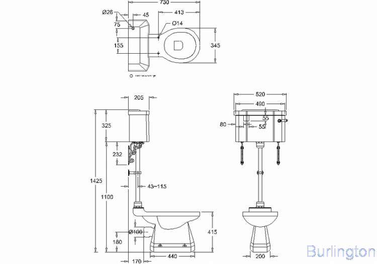 Унитаз безободковый с бачком среднего уровня