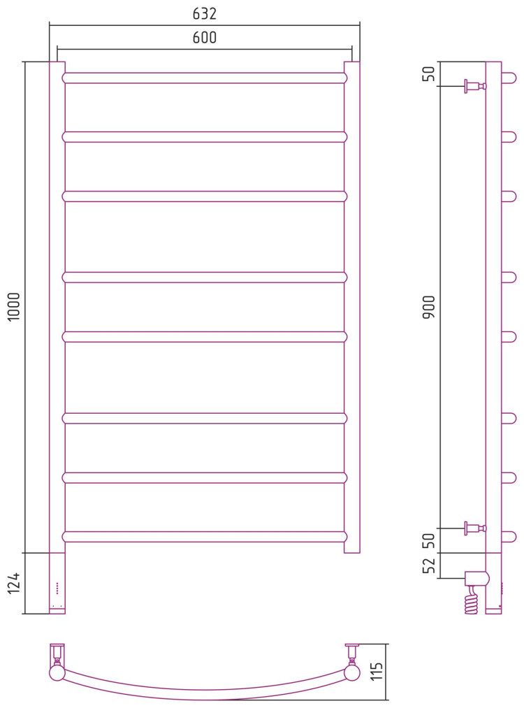 Полотенцесушитель электрический Сунержа Галант 3.0 1000х600 МЭМ левый Золото