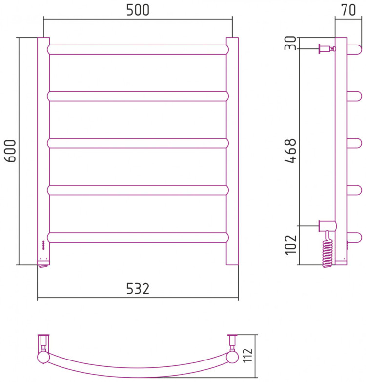 Полотенцесушитель электрический Сунержа Галант 4.0 600х500 МЭМ левый Тёмный титан муар