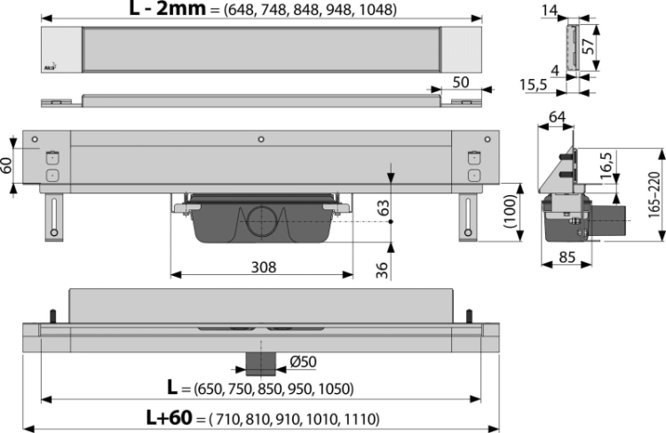 Дренажная система для монтажа в стену, накладная панель под кладку плитки Alcadrain APZ5 SPA-TWIN