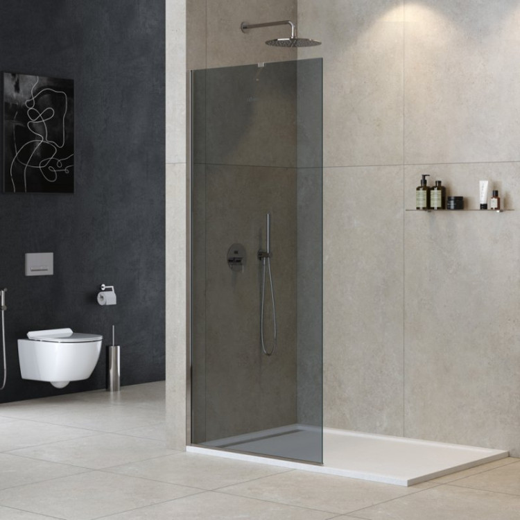 Душевая перегородка универсальная с односторонним входом, стекло бронза, профиль хром Cezares LIBERTA-L-1-TB-80-BR-Cr