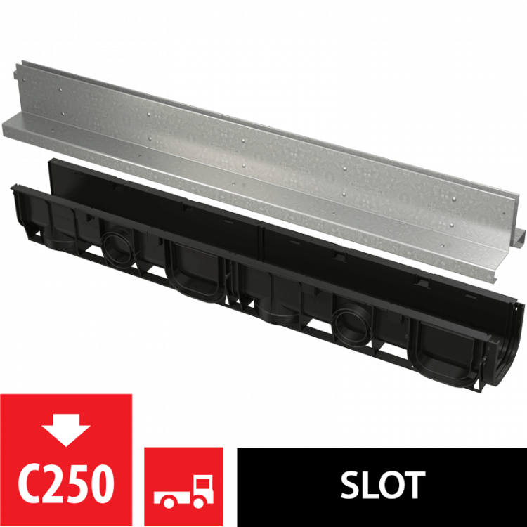Щелевой дренажный канал с симметричной надставкой 100 мм, оцинкованная сталь Alcadrain AVZ101-R123