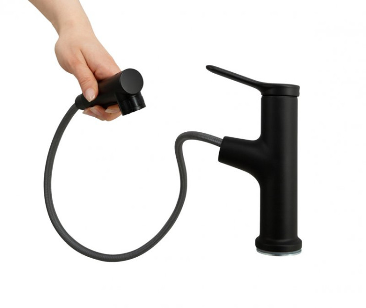 Смеситель для раковины без донного клапана с выдвижным изливом Cezares BB-LVMD-NERO-W0